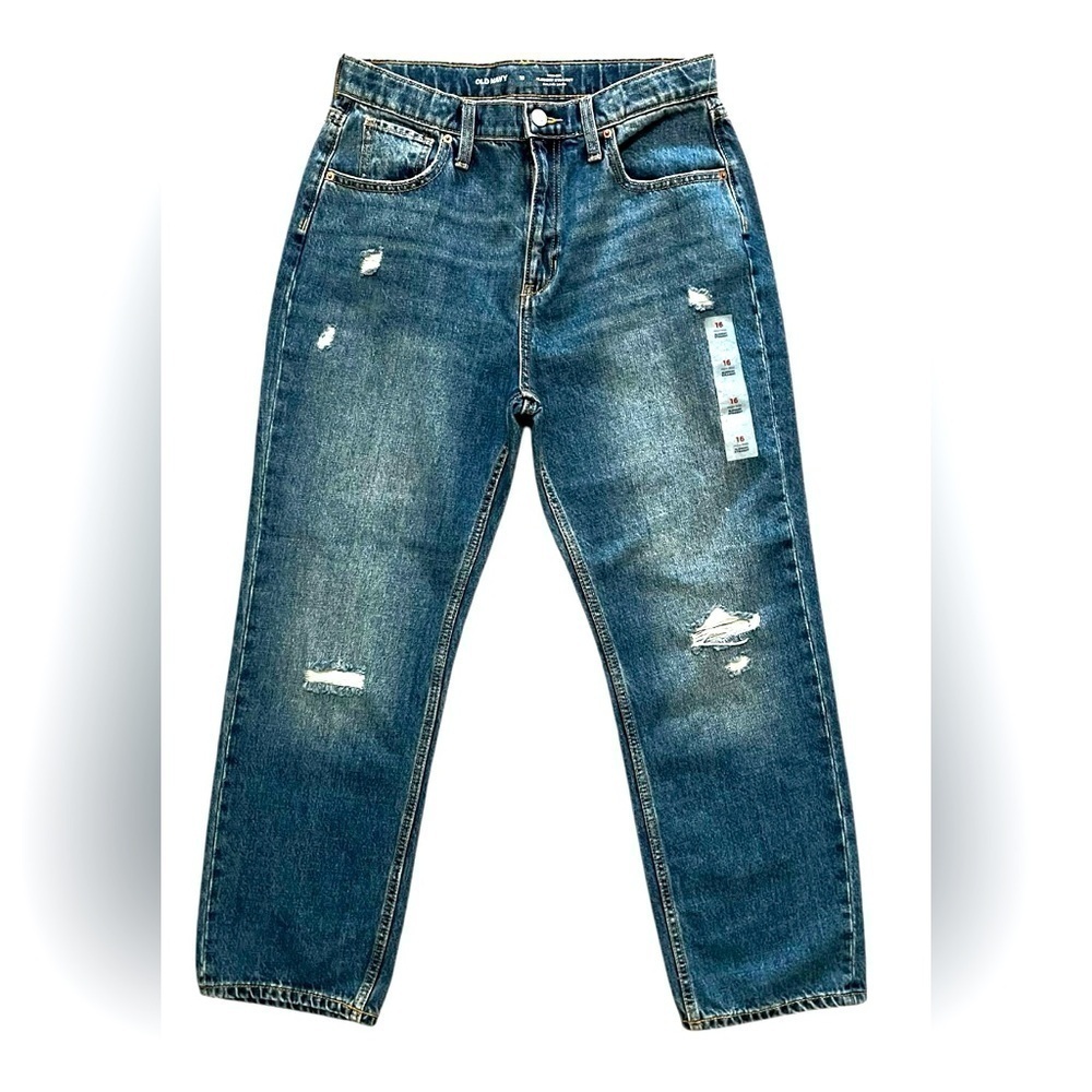 Old Navy Girls High-Rise Slouchy Straight Jeans Size 16 NWT, Distressed